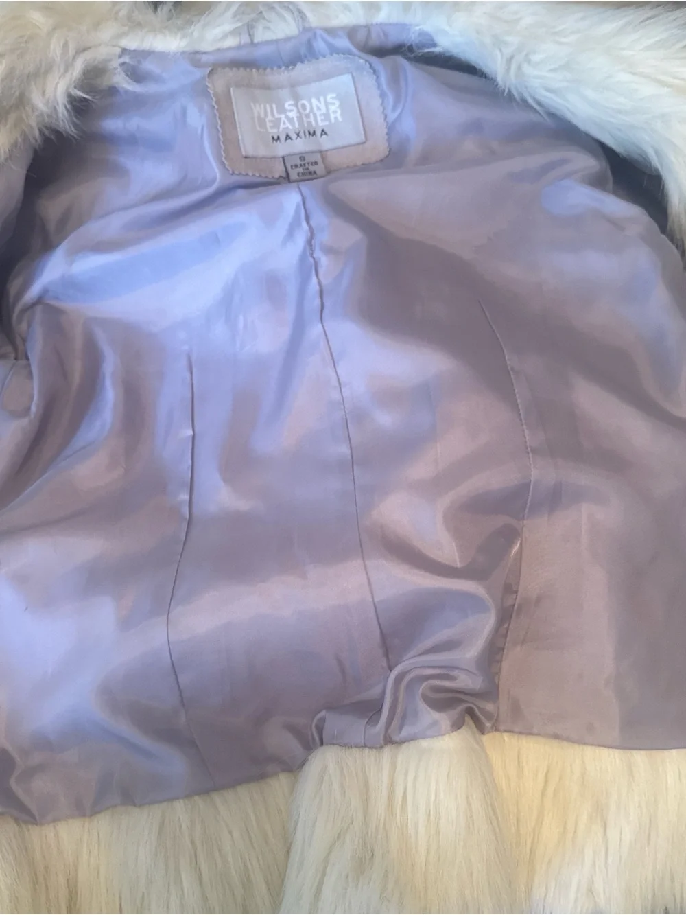 Wilsons Leather Dusty Lavender Real Suede Jacket with Cream Faux-Fur Trim - Picture 3 of 11